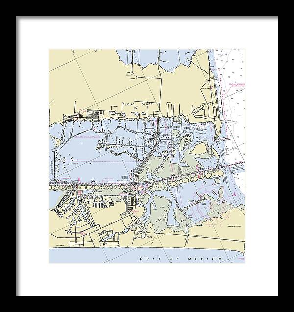 Padre Island and Flour Bluff Texas Nautical Chart - Framed Print