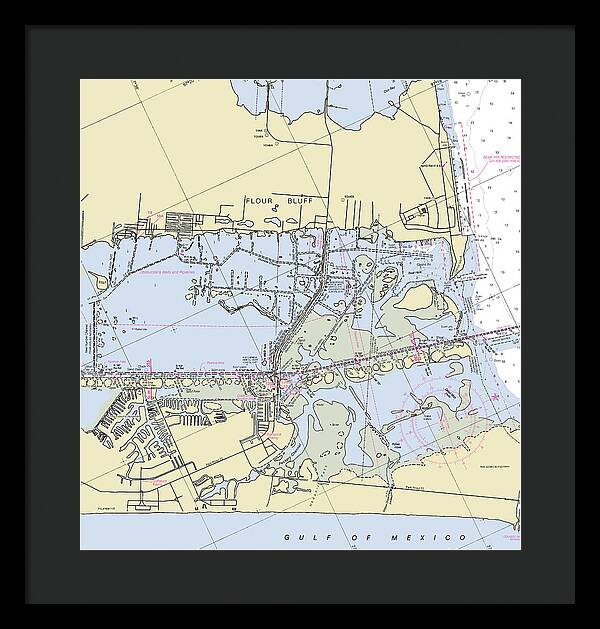 Padre Island and Flour Bluff Texas Nautical Chart - Framed Print