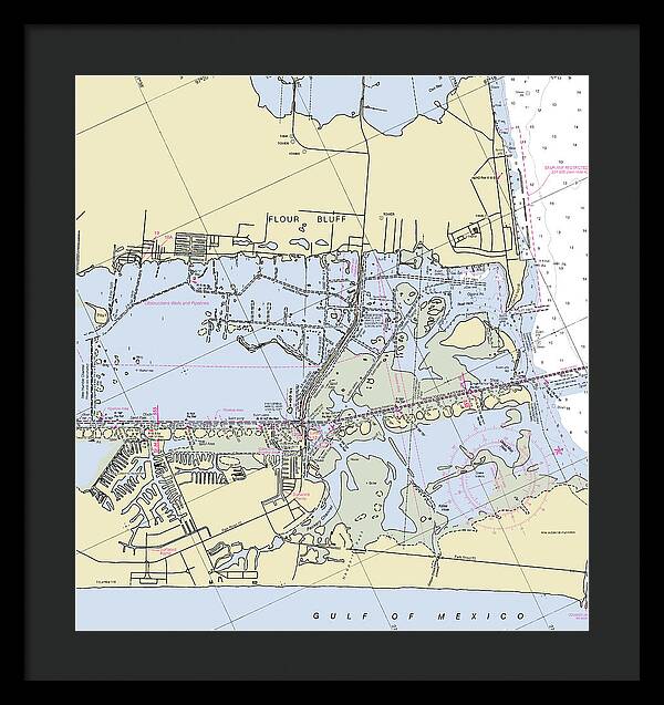Padre Island and Flour Bluff Texas Nautical Chart - Framed Print