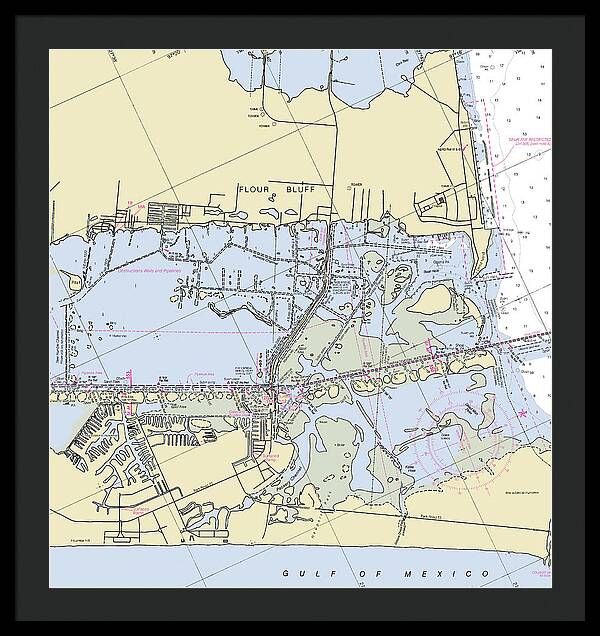 Padre Island and Flour Bluff Texas Nautical Chart - Framed Print