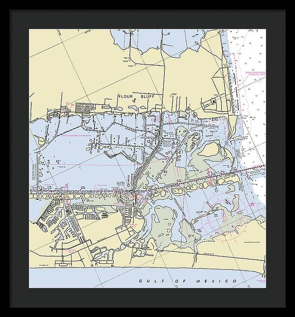 Padre Island and Flour Bluff Texas Nautical Chart - Framed Print