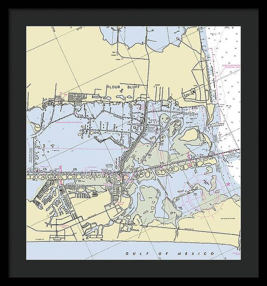 Padre Island and Flour Bluff Texas Nautical Chart - Framed Print