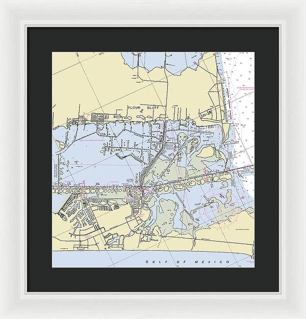 Padre Island and Flour Bluff Texas Nautical Chart - Framed Print