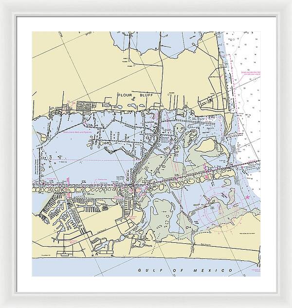 Padre Island and Flour Bluff Texas Nautical Chart - Framed Print