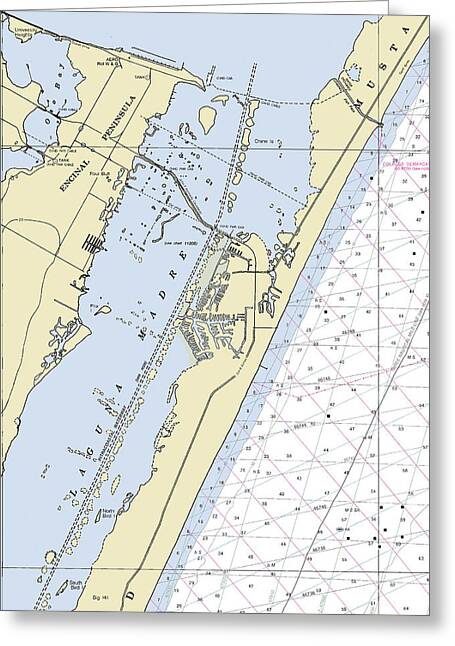 Padre Island Texas Nautical Chart - Greeting Card