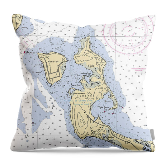 Patience Island-rhode Island Nautical Chart - Throw Pillow