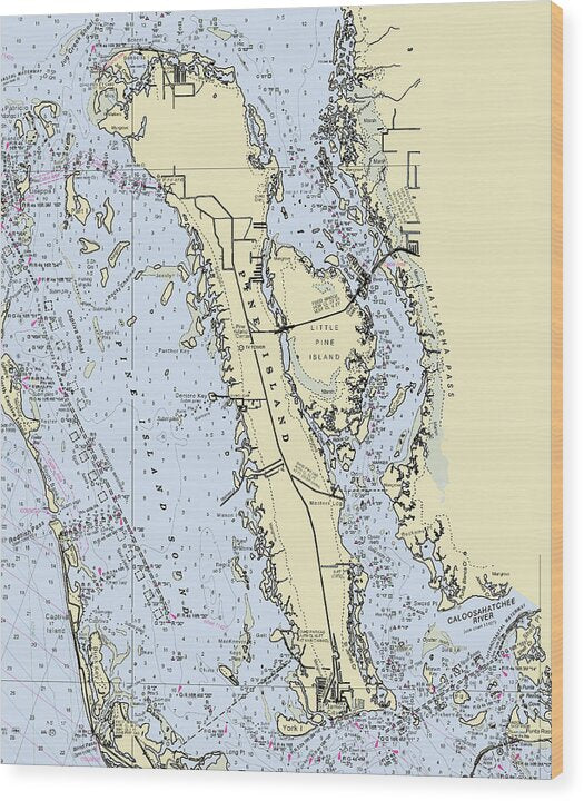Pine Island Florida Nautical Chart - Wood Print