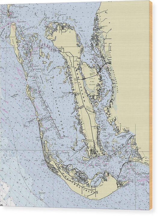 Pine Island Sanibel Captiva Florida Nautical Chart - Wood Print