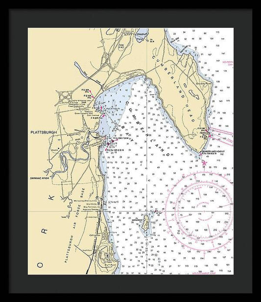 Plattsburg-lake Champlain  Nautical Chart - Framed Print