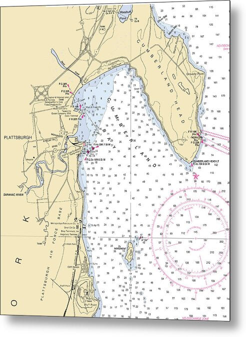 Plattsburg-lake Champlain  Nautical Chart - Metal Print