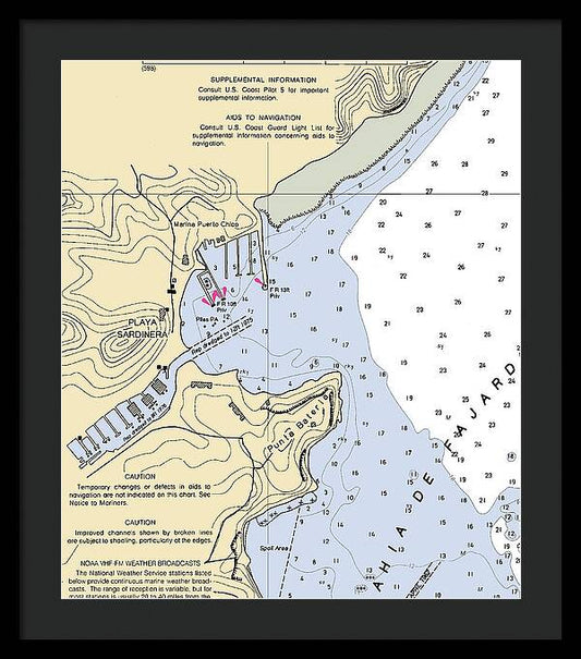 Playa Sardinara-puerto Rico Nautical Chart - Framed Print