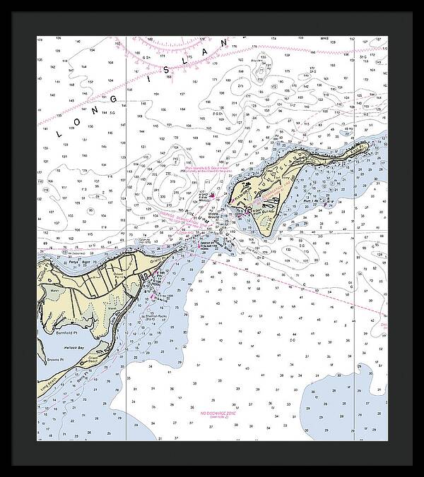 Plum Gut New York Nautical Chart - Framed Print