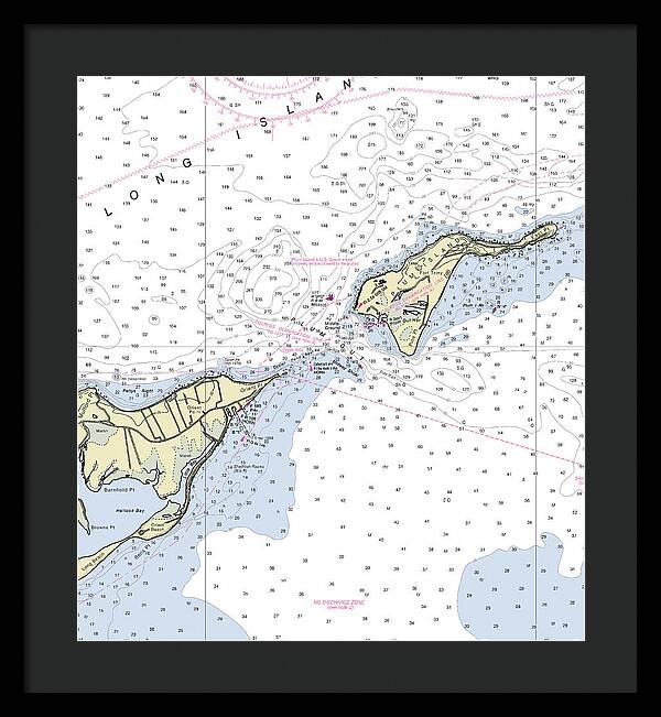 Plum Gut New York Nautical Chart - Framed Print