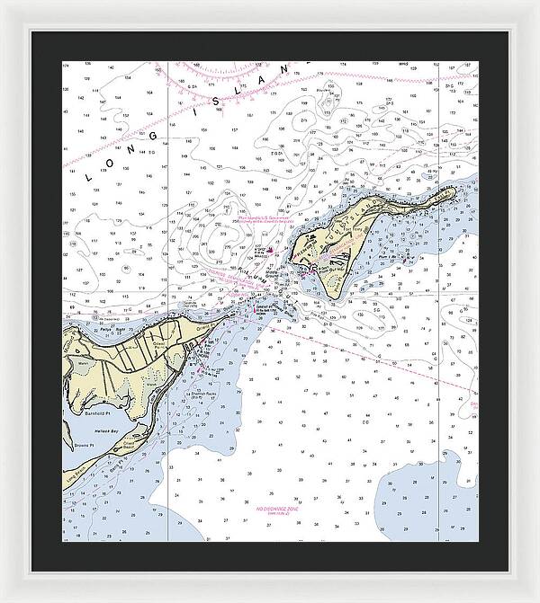 Plum Gut New York Nautical Chart - Framed Print