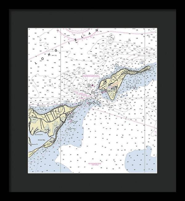 Plum Gut New York Nautical Chart - Framed Print