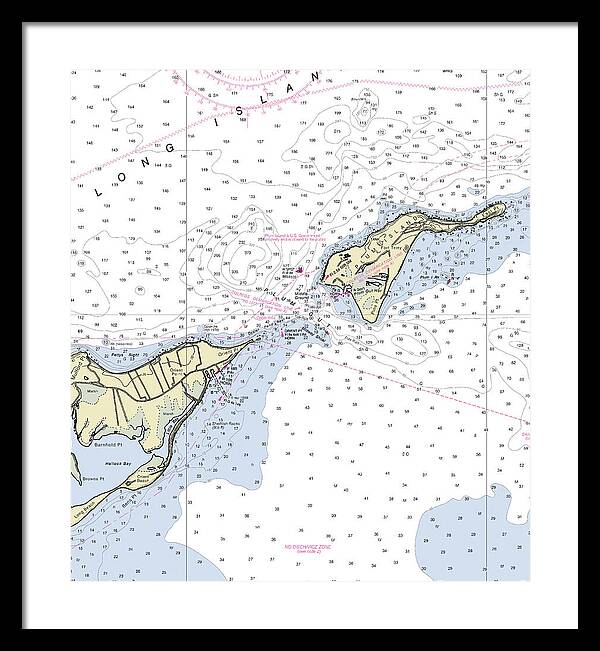 Plum Gut New York Nautical Chart - Framed Print