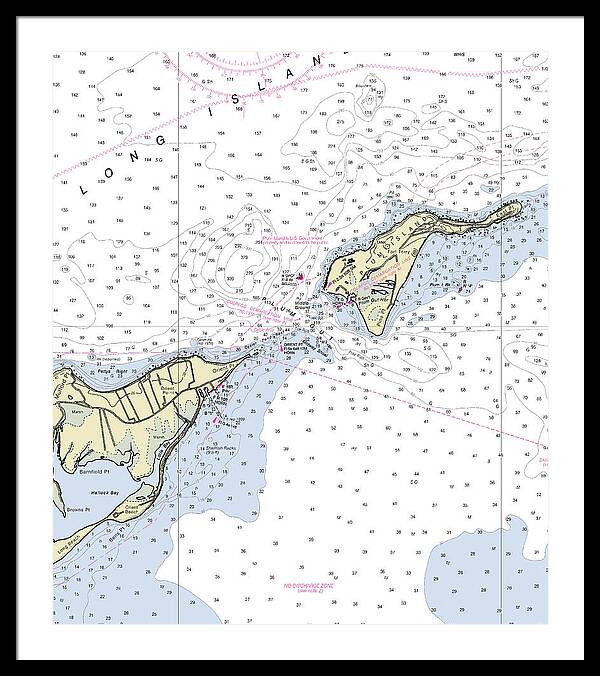 Plum Gut New York Nautical Chart - Framed Print