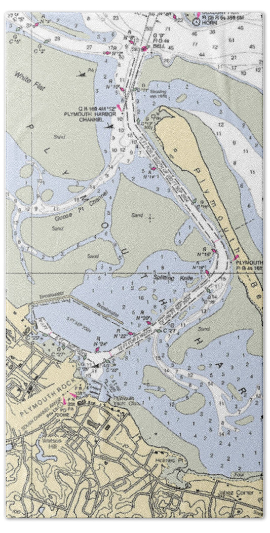 Plymouth-massachusetts Nautical Chart - Bath Towel