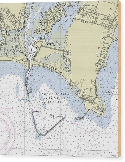 Point Judith Harbor of Refuge Rhode Island Nautical Chart - Wood Print