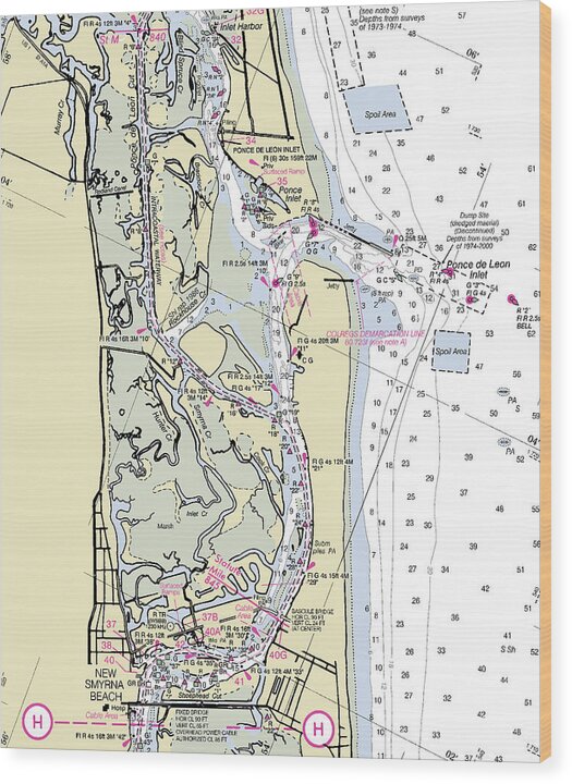 Ponce De Leon Inlet Florida Nautical Chart - Wood Print