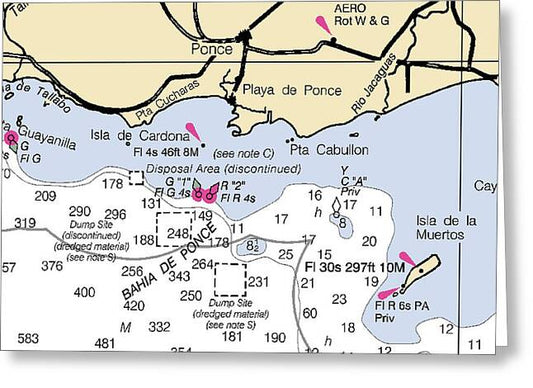 Ponce-puerto Rico Nautical Chart - Greeting Card