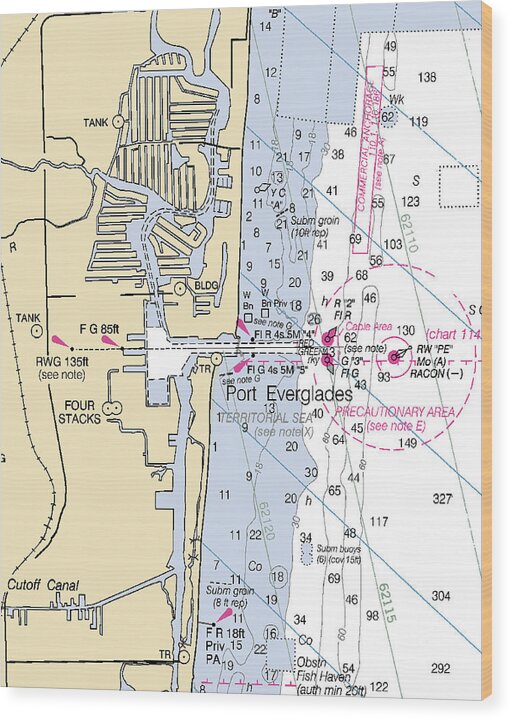 Port Everglades-florida Nautical Chart - Wood Print