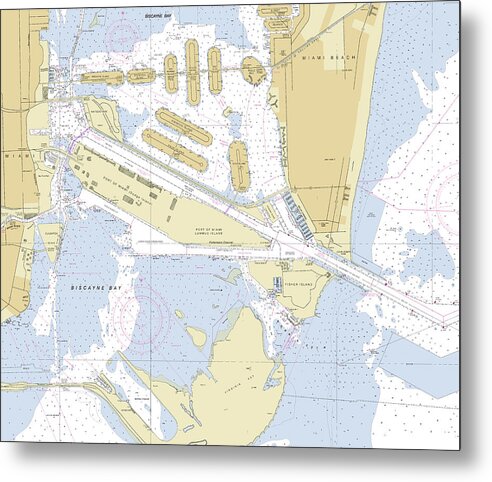 Port Of Miami Florida Nautical Chart - Metal Print