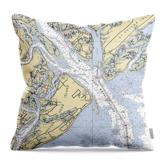 Port Royal Sound-south Carolina Nautical Chart - Throw Pillow