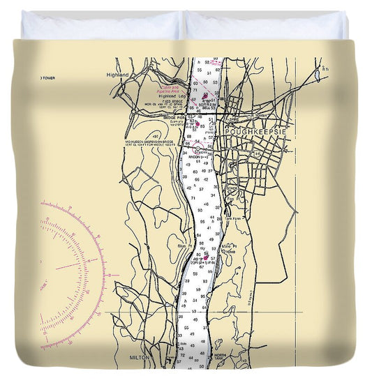 Poughkeepsee-new York Nautical Chart - Duvet Cover