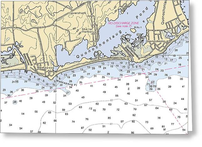 Quonochontaug-rhode Island Nautical Chart - Greeting Card