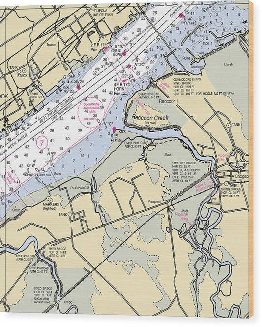 Racoon Creek-new Jersey Nautical Chart - Wood Print