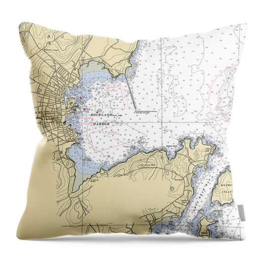 Rockland-maine Nautical Chart - Throw Pillow