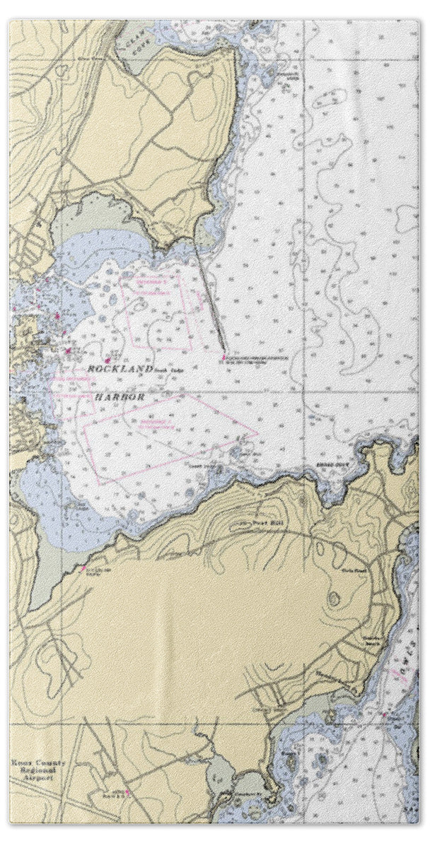 Rockland-maine Nautical Chart - Bath Towel