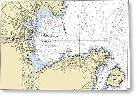 Rockland-maine Nautical Chart - Greeting Card