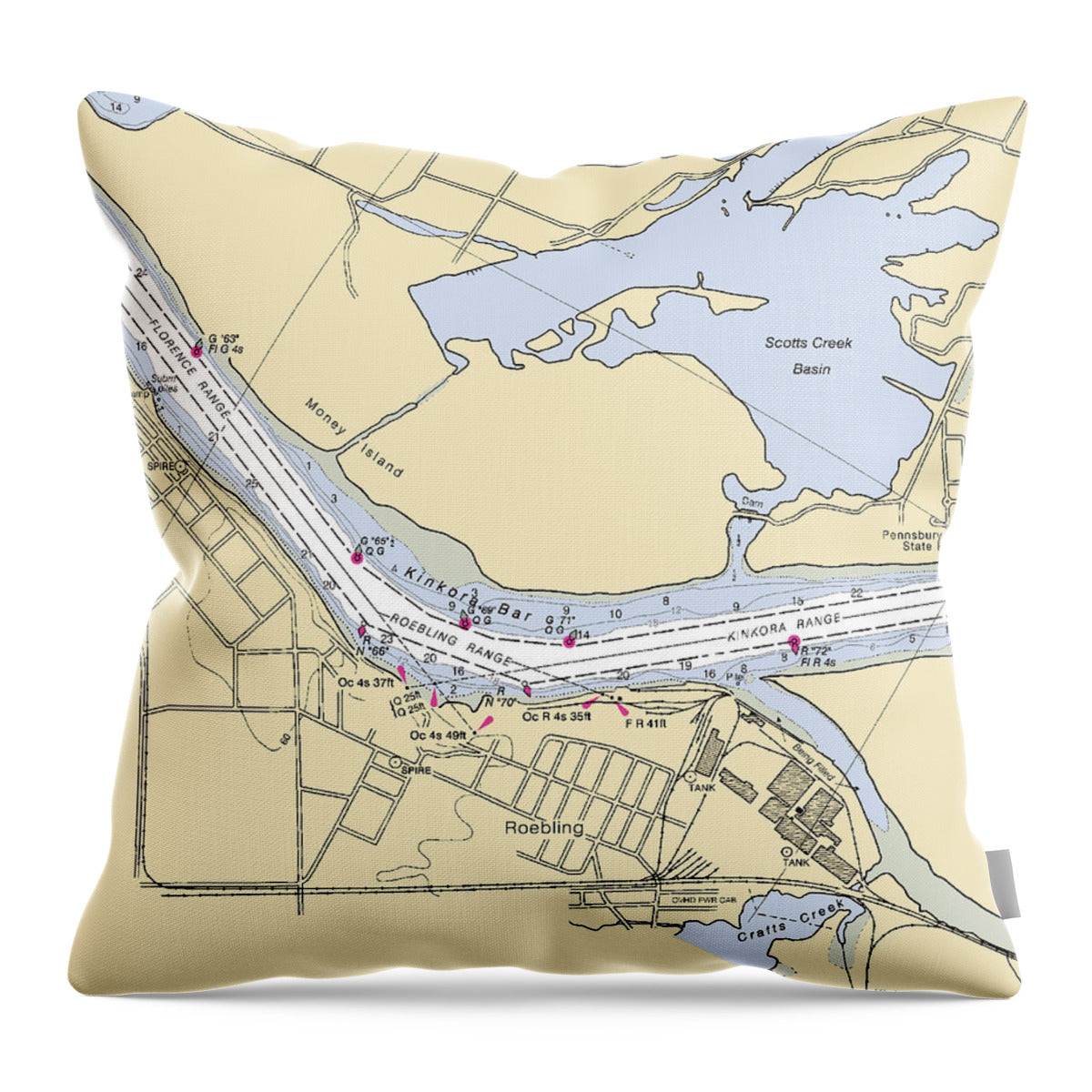 Roebling-new Jersey Nautical Chart - Throw Pillow