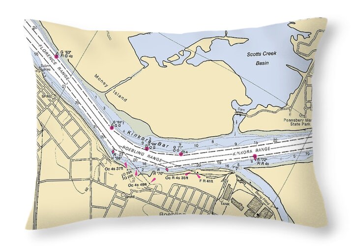 Roebling-new Jersey Nautical Chart - Throw Pillow