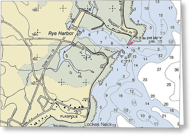 Rye Harbor New Hampshire Nautical Chart - Greeting Card