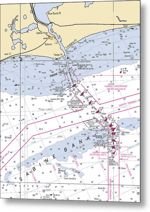 Sabine Pass-texas Nautical Chart - Metal Print