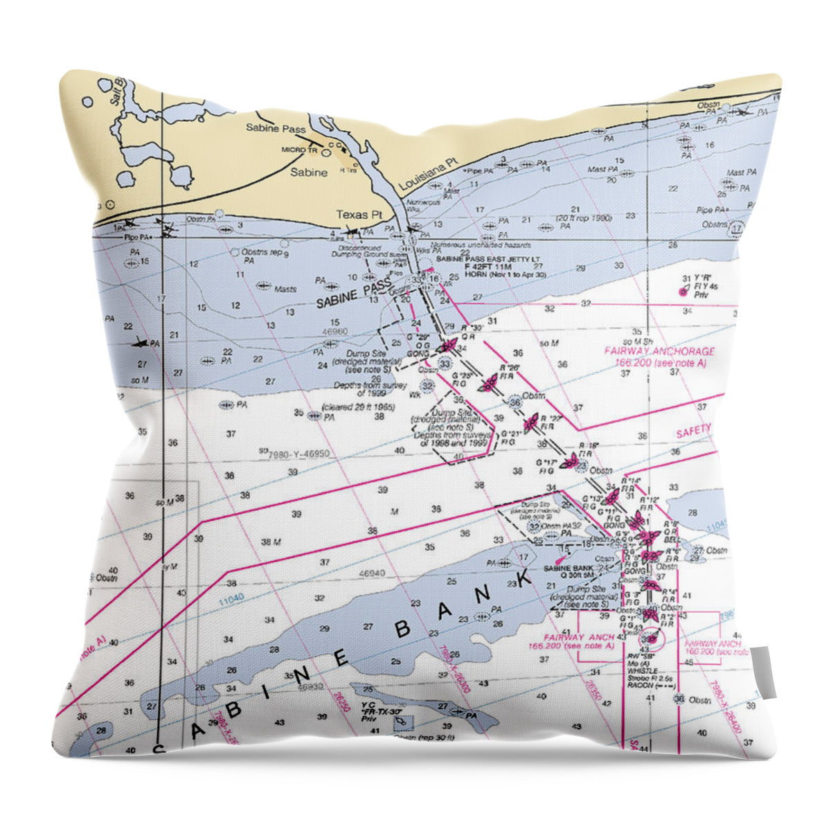 Sabine Pass-texas Nautical Chart - Throw Pillow