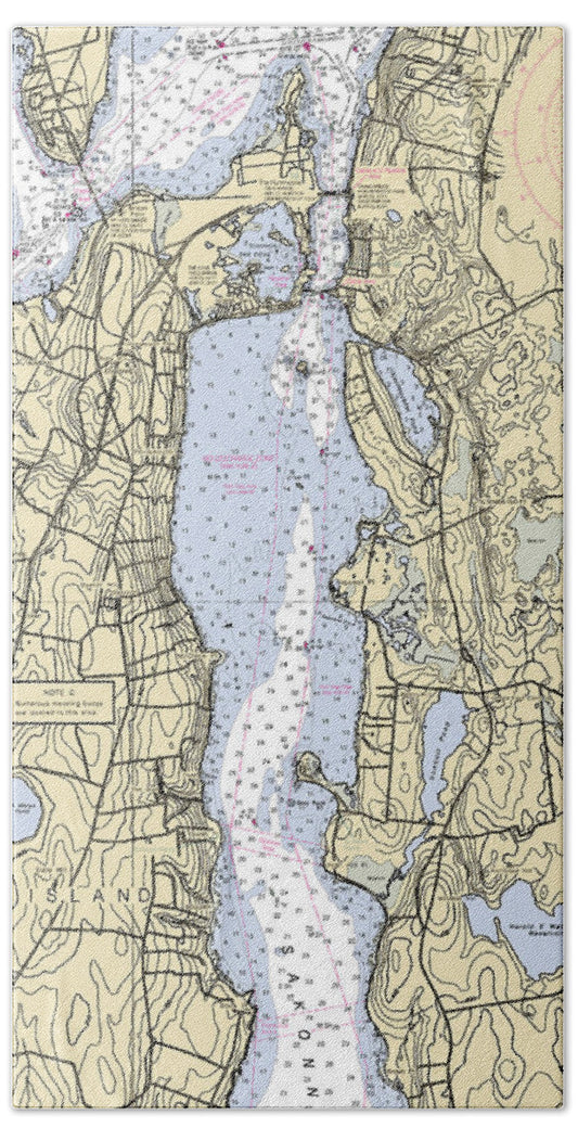 Sakonnet River -rhode Island Nautical Chart _v2 - Bath Towel
