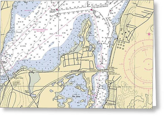 Sakonnet River & Tiverton-rhode Island Nautical Chart - Greeting Card