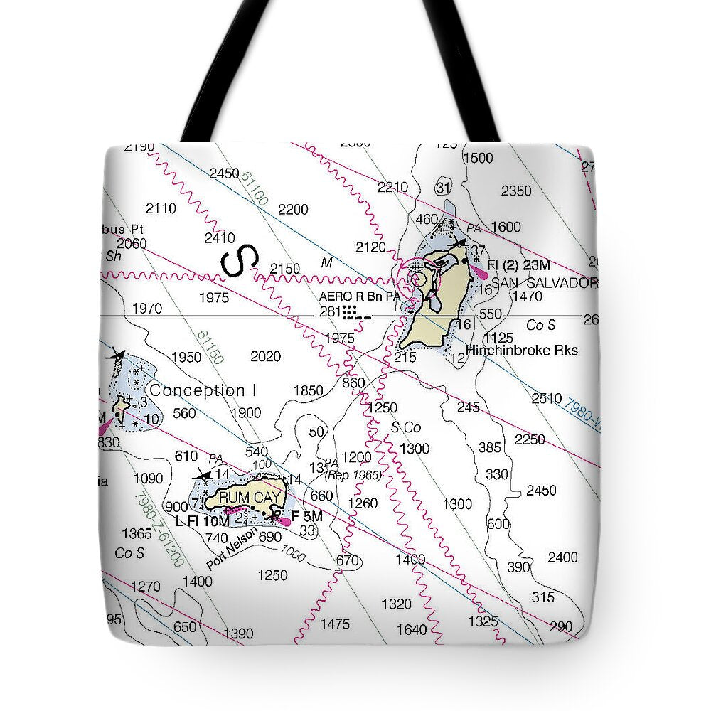 San Salvador Bahamas Nautical Chart - Tote Bag
