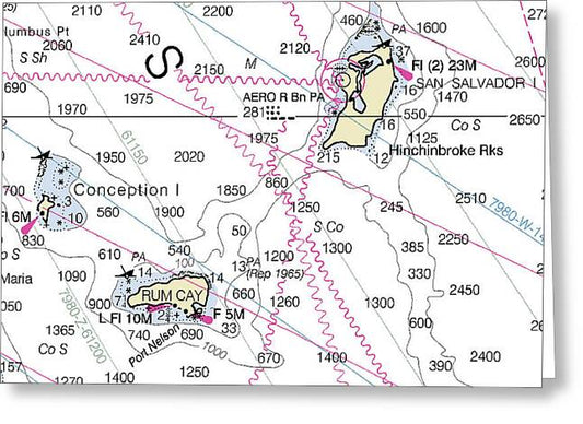 San Salvador Bahamas Nautical Chart - Greeting Card
