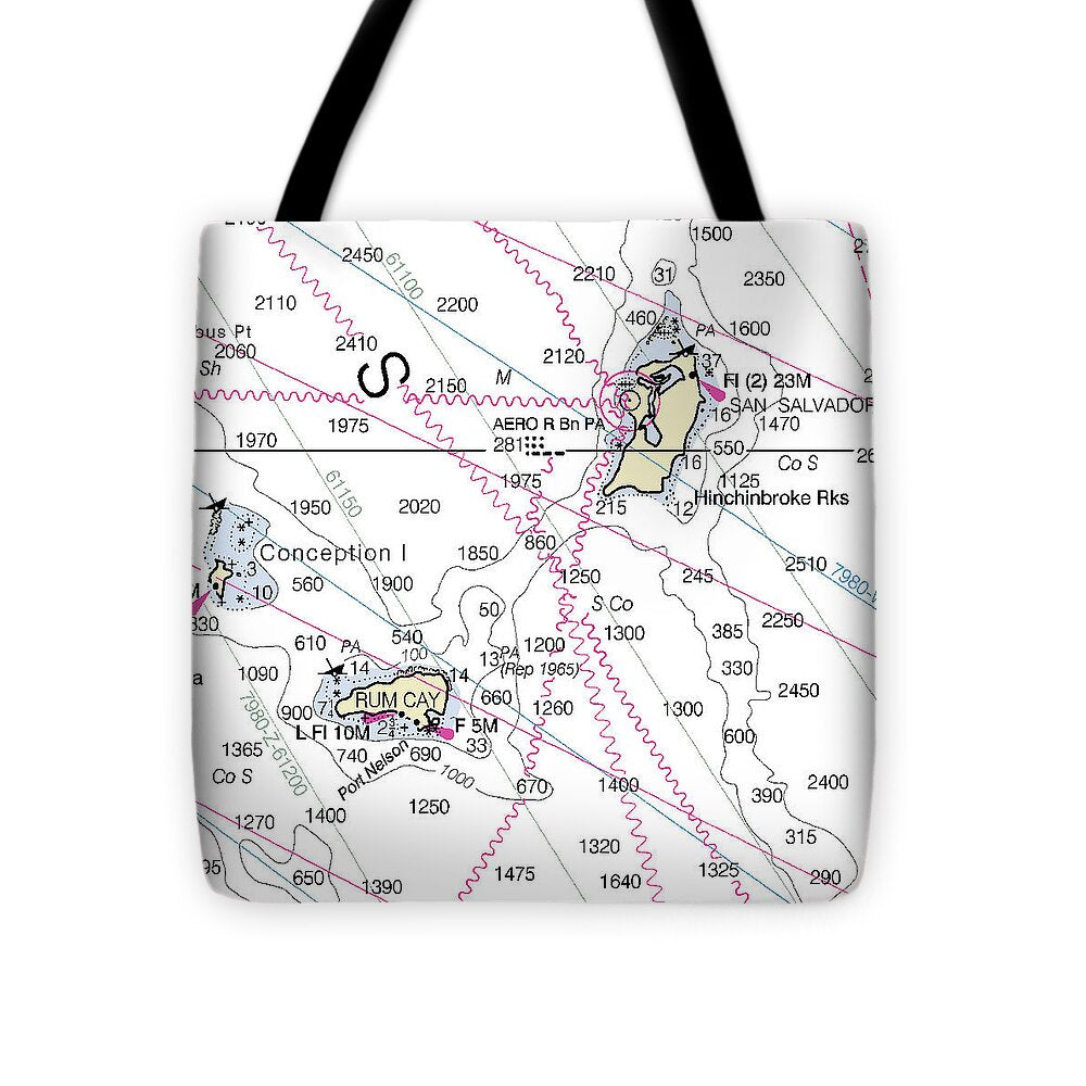 San Salvador Bahamas Nautical Chart - Tote Bag
