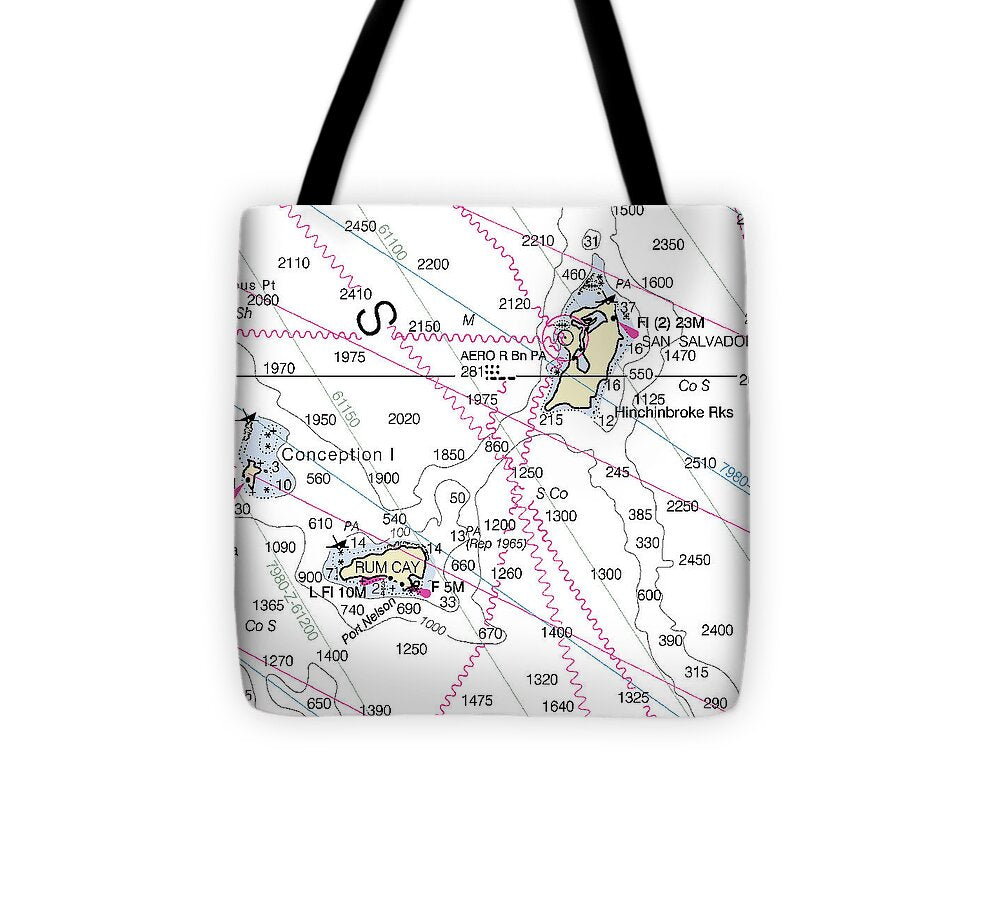 San Salvador Bahamas Nautical Chart - Tote Bag