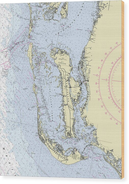 Sanibel Florida Nautical Chart - Wood Print