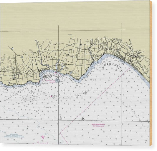 Santa Cruz California Nautical Chart - Wood Print
