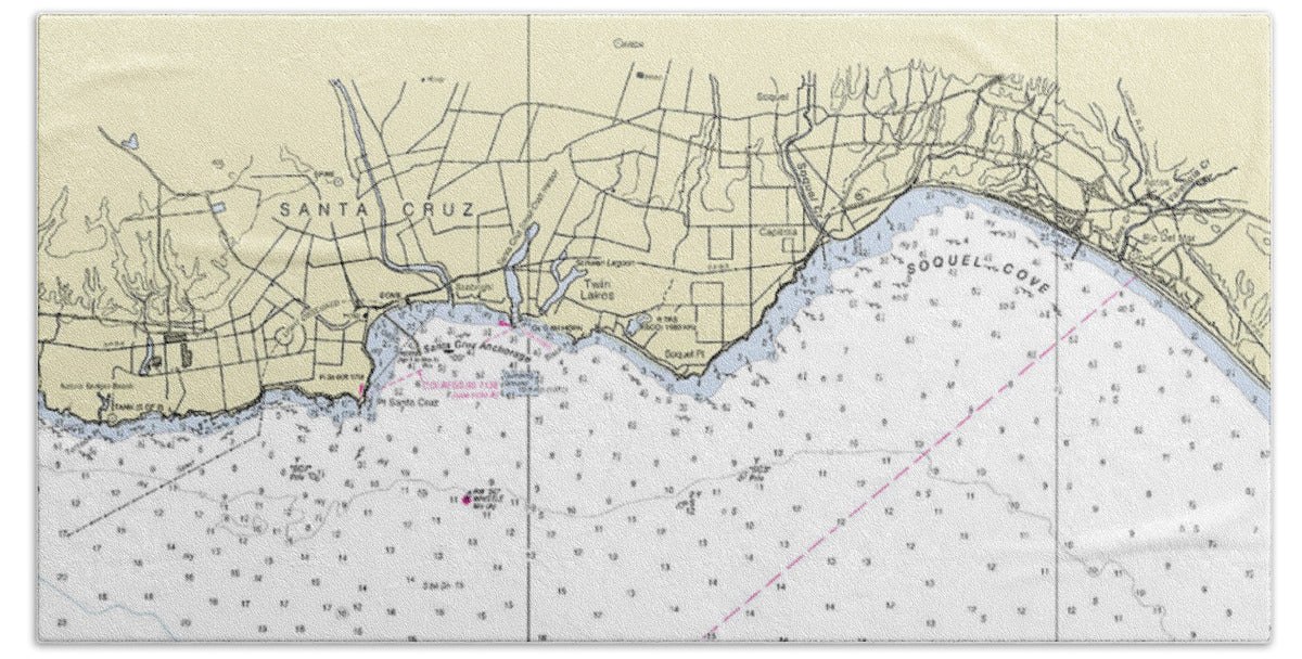 Santa Cruz California Nautical Chart - Bath Towel