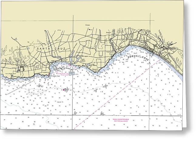 Santa Cruz California Nautical Chart - Greeting Card