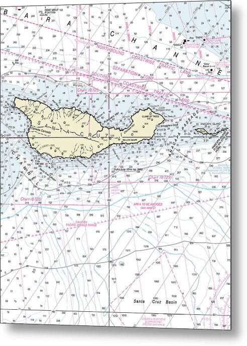 Santa Cruz Island California Nautical Chart - Metal Print